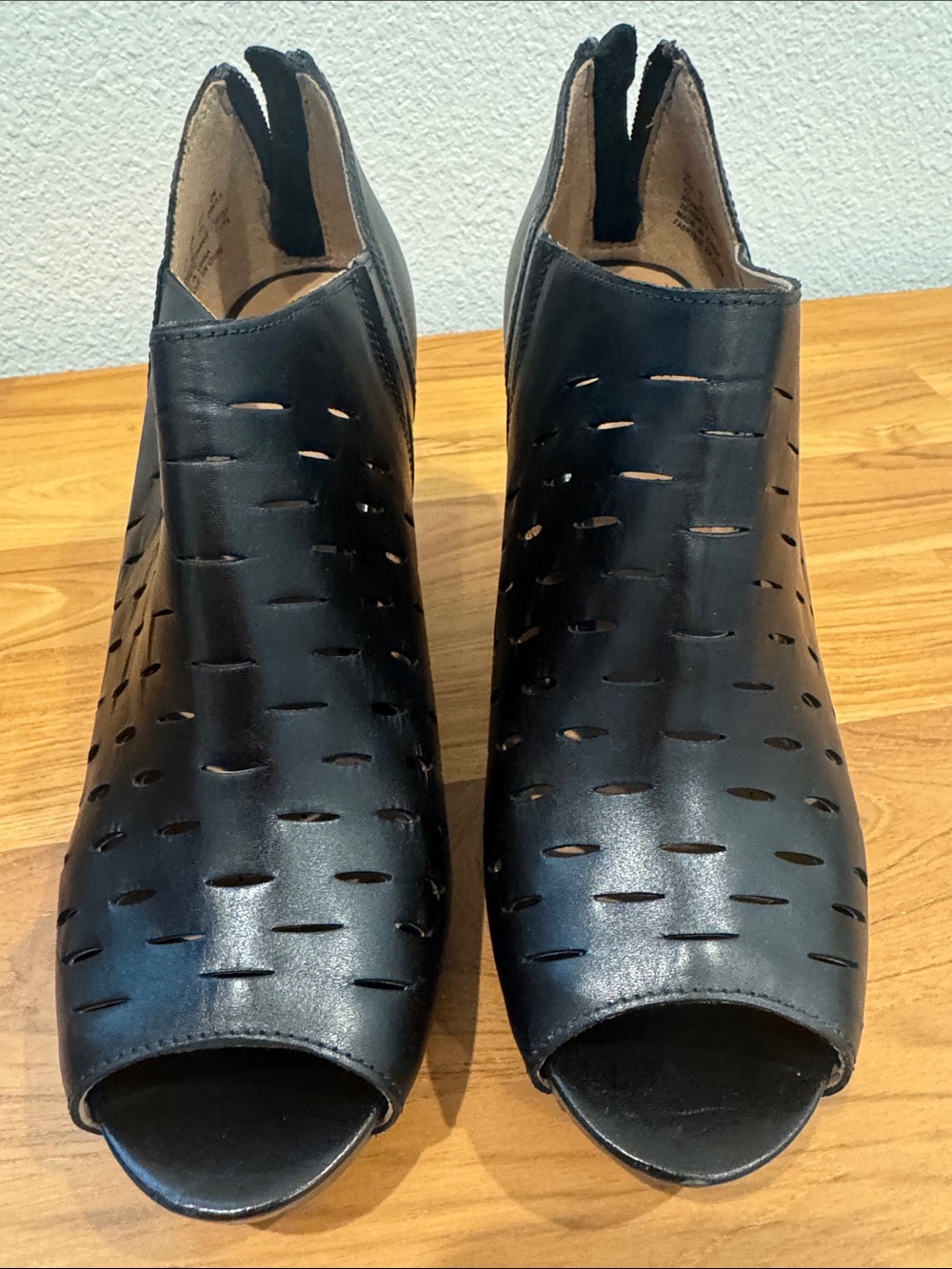 Clarks Black Perforated Peep-Toe Mule Boots